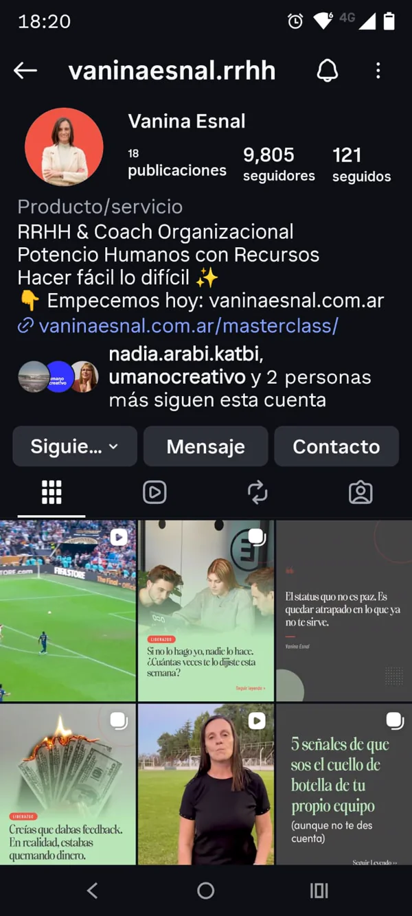 Perfil de Instagram @vaninaesnal.rrhh